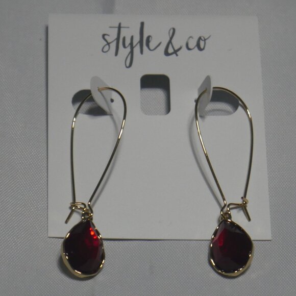 NEW Style & Co Red Crystal Teardrop Dangle Earrings Gold-Tone Hook NWT - Picture 4 of 4